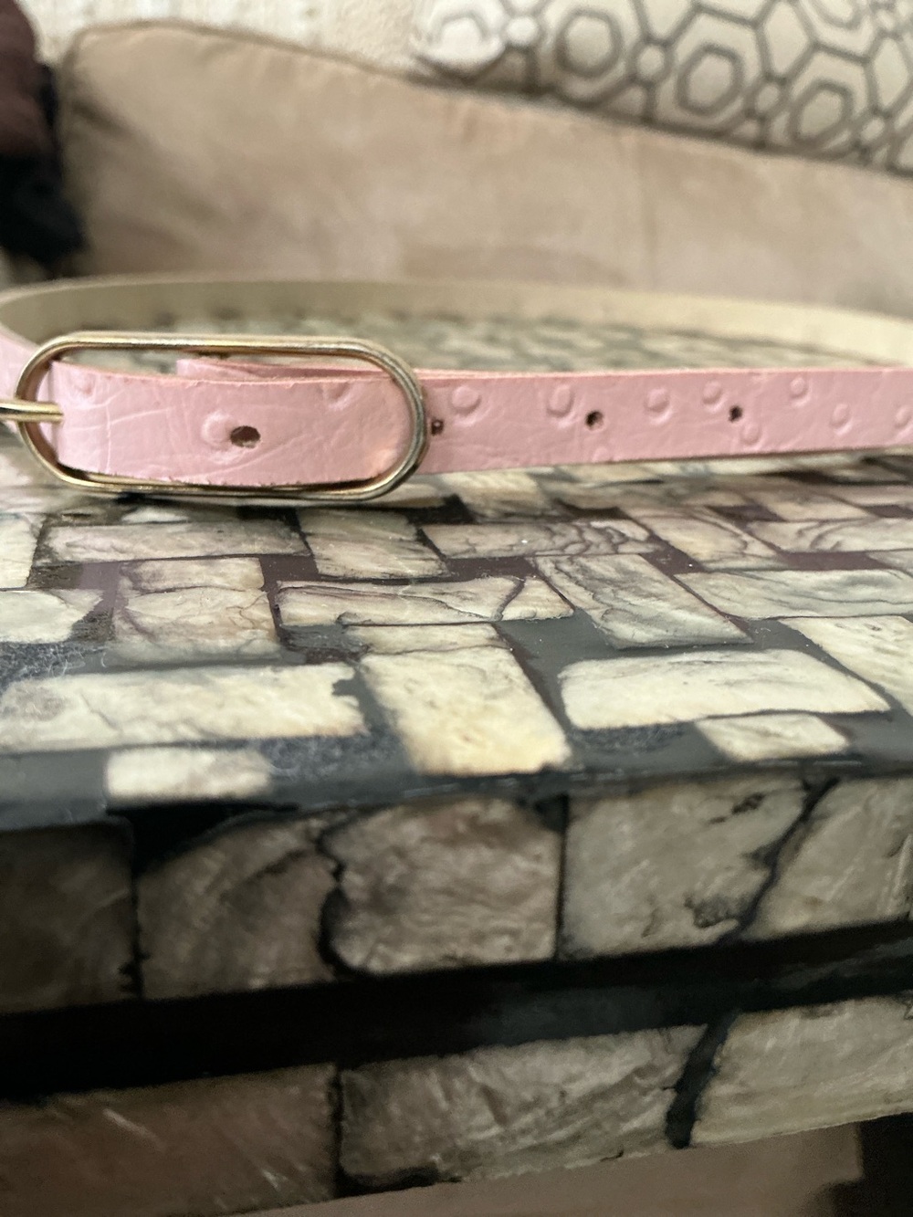 VINTAGE Pastel Pink Slim Ostrich Skin Belt